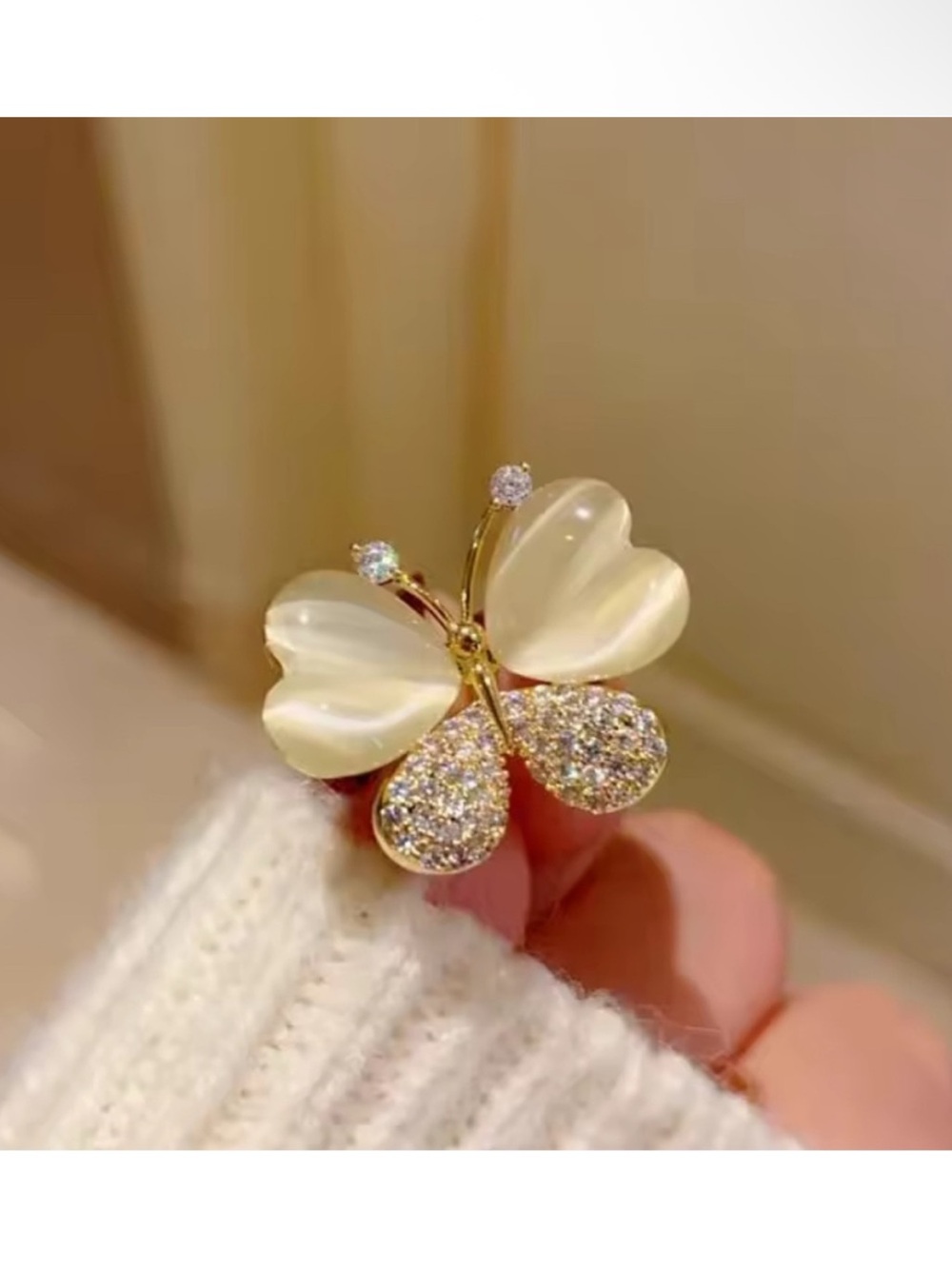Gold Tone Butterfly Pin Brooch with Mother-of-Pearl Wings - Picture 2 of 2
